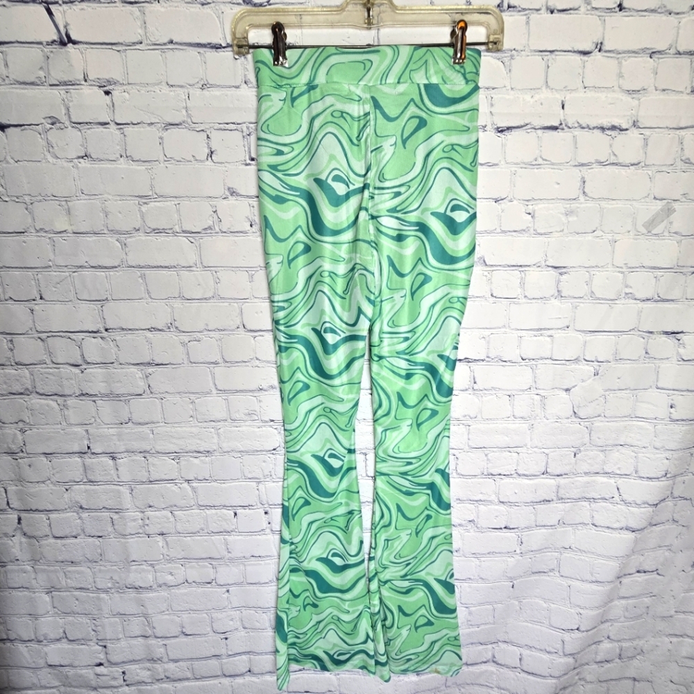 Molly Green Swirl Patterned Green Flare Pants XS